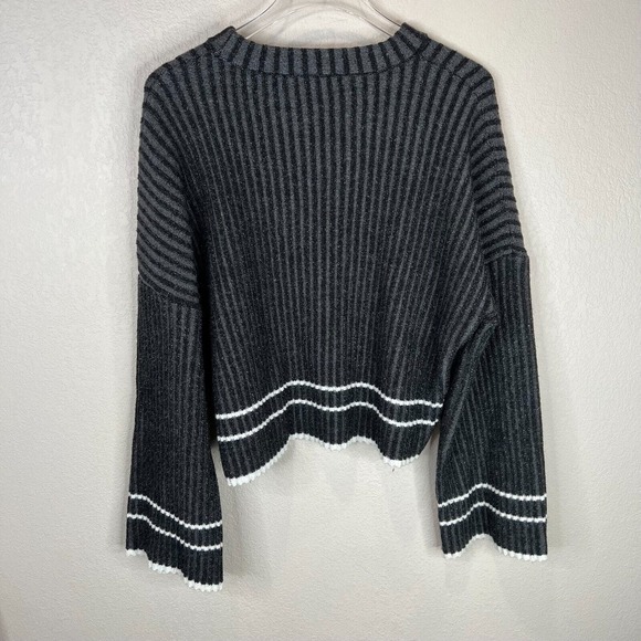 Moussy Sweater Womens‎ Free Size Gray/Black Striped Crew Wool Blend Relaxed Fit - Picture 10 of 13